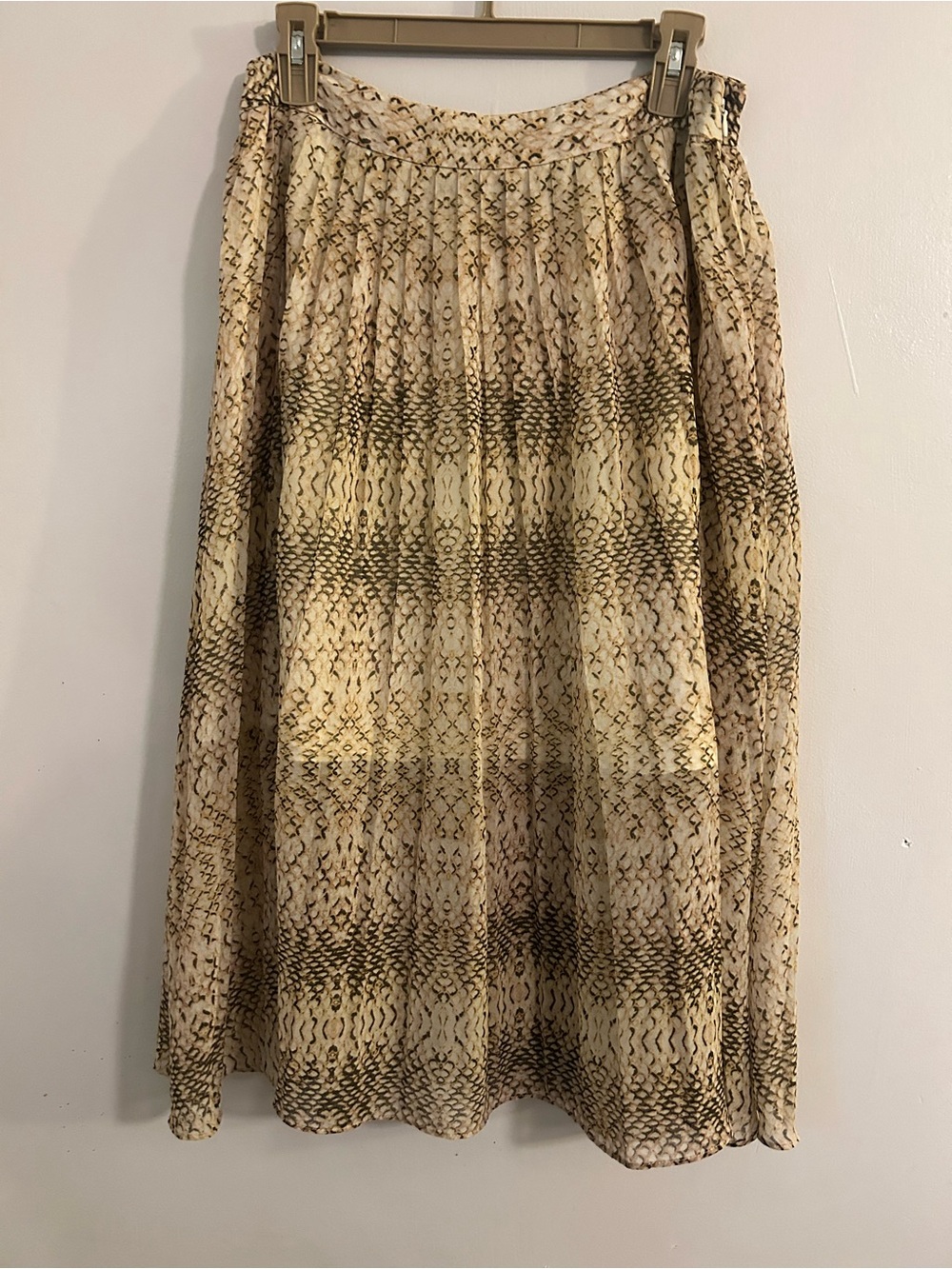 Neutral Cream & Brown Printed Midi Skirt with Elastic Waist